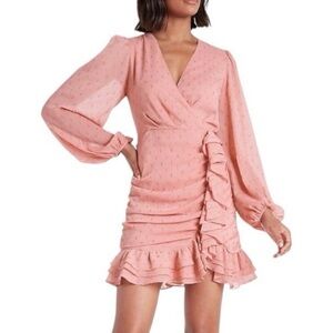 Express Pink Metallic Dot Ruffle Faux-Wrap Mini Dress Size X-Large